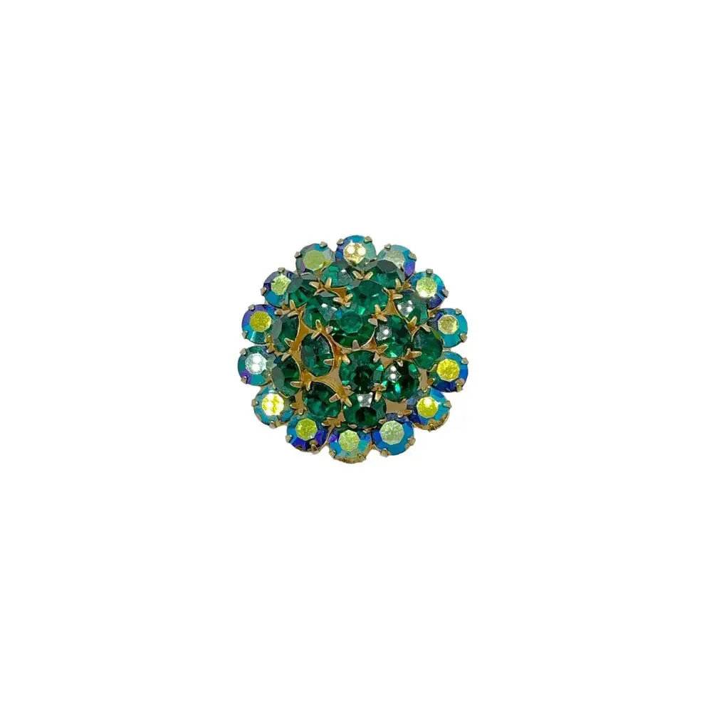 BROOCH Vintage Green Rhinestone Dome